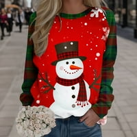 Ženska dukserica Merry Božićni print Crewneck Loose Fit Pulover vrhovi majica s dugim rukavima za žene