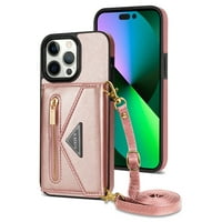 Feishell Fit za iPhone PRO MA futrola s podesivim remenom za rame, luksuzno premium PU kožna leđa magnetska kopča Flip kartica džepni zatvarač novčanik Crossbody Telefon slučaj, Pink