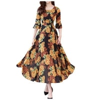 Haljine za žene žensko a-line V-izrez cvjetni dugi A-linijski visoki struk Slim Fit haljine žuti xxl