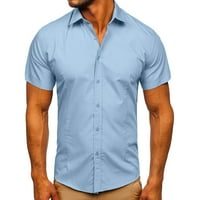 B91XZ MENS tipka down majica kratkih rukava Muškarci Proljeće Ljeto Casual Short rukav na plaži Modni top bluzije majice Muška majica svijetlo plava, veličina xxl