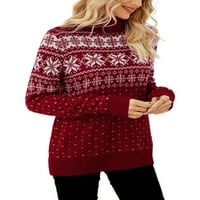 Sanviglor dame božićni džemper dugih rukava pleteni džemperi snježne pahuljice print xmas pulover pletiva