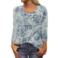 Žene ljetne vrhove majice s dugim rukavima za žene uzorak Ispis grafički teški bluze casual plus veličina