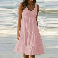 WHLBF Ženske haljine plus veličina zazor boje za odmor ljeto od pune boje bez rukava bez rukava