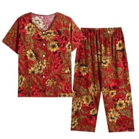 Aufmer pidžama za žene postavljene klirence kratkih rukava Okrugli vrat Print Multicolor Nightcown Ljetna