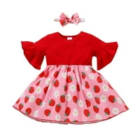 Dyfzdhu Girls Haljina + trake za glavu Flare Toddler Baby Jawberry rukave Djevojke Print Princess Girls