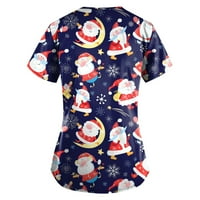 Guvpev ženski božićni zabavni-tisak kratki rukav V izrez Top radna košulja, košulja - mornarica l