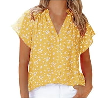 OAVQHLG3B Modni ženski gumbi Bluze Ljetne vrhove kratkih rukava cvjetna labava FIT V-izrez Trendi T-majice