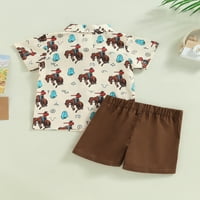 Koduop Toddler Boys Sjet sa odjeće, kratki rukav grafički gumb za ispis dolje majica + kratke hlače