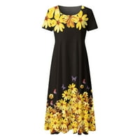 Dame Ljetni trendi Žene Ljeto Ležerne prilike kratkih rukava Cvjetni ispisani otisak posada Labava haljina