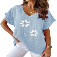 Paille žene ljetne vrhove cvjetni print majica s kratkim rukavima tunika bluza sa labavim dnevnim odjećima