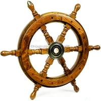 Drveni brodski kotač sa mesinganim poklopcem - Mesing čvorište -
