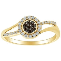Carat Round Cut Brown & White Prirodni dijamant Halo prsten 10K Čvrsto žuto zlato - 10