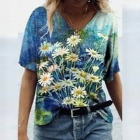 PBNBP Ljetni vrhovi za žene Trendi scenski cvjetovi Print Crew Crct Majice kratkih rukava Bluze Casual