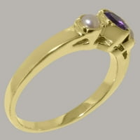 Britanci napravio je 10k žuto zlato prirodni ametist i kultivirani prsten za izjavu o ženu - veličine