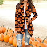 Yubatuo ženska modna casual Halloween Print s dugim rukavima prednji kardigan Print Top Lagana jakna Cardigan za žene Narančasta XL