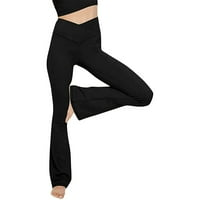 Hlače žene modne žene seksi joga hlače visoki struk križa široka noga čvrsta boja vježba yoga hlače