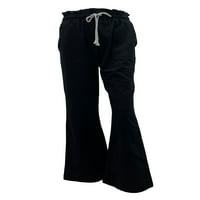 Amiliee ženske široke noge duge hlače Čvrsto labave vučne elastične strugove s džepovima