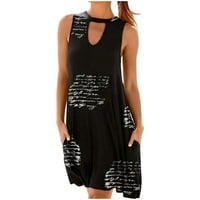 Žene ljetne haljine Okrugla haljina bez rukava bez rukava izliječi džep sa ramena za ženska haljina za gležnju, crna, XL