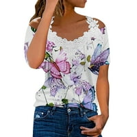 PXIAKGY T majice za žene Ženska majica sa ramenim čipkanim cvjetnim ramenom T majica rukav obični ljetni
