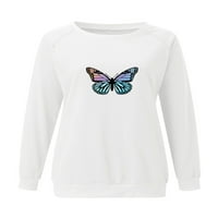 Eleluny ženske duge dugih rukava majica Leptir Print pulover vrhovi bijeli l