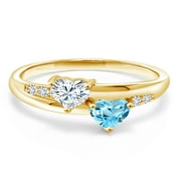 Gem Stone King 18K žuti pozlaćeni srebro Swiss Blue Topaz prsten sa moissineom