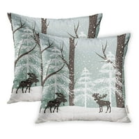 Plavi božićni zimski pejzažni moose snježni stablo Životinjski proslavi Jela jastuk jastuk jastuk pokrov 2