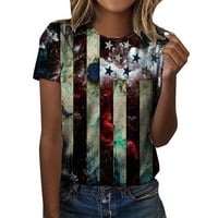 PXiakgy bluza za žene Ženska ljetna neovisnosti Dan tiskani kratkih rukava okrugli vrat 3D digitalni tiskani majica siva + m