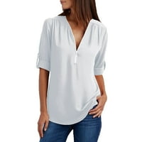 Žene ljetne vrhove i bluze Ljetne košulje Zip Ležerne prilike TUNIC V-izrez Bluuuses The The Majica