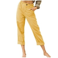 Lovskoo pamučne pantalone za žene elastične struke Udobne ravno hlače Ležerne prilike pune boje pantalone