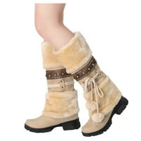 DMQupv Ženske snježne cipele za čizme Retro držite srednje kose cipele čizme Slip slikove ženske čizme