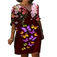 WRCNOTE Women V izrez Swing kratke mini haljine Vintage Kaftan Gradient Sunderss cvjetni print Tory