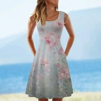 Haljine za čišćenje plus veličina vatrena prodaja Žene Ležerne prilike bez rukava Haljine Crewneck Ljetna cvjetna haljina za plažu