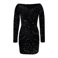 Haljine za žene Ženska modna haljina Glitter Split Dress Contrast Mrežarska haljina Duboko V izrez Dugih