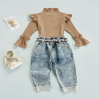 MA & Baby Toddler Baby Girl Outfit Dječji majica s dugim rukavima Top Ripped Gant Jeans Set
