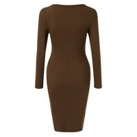 Fall Maxi haljine za žene Ležerne prilike s dugim rukavima s dugim haljinom BRODYCON smeđu XL