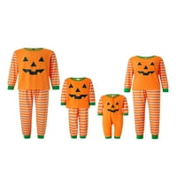 GULIRIFEI Porodica koja odgovara Pajamas Set, Halloween Stripe Pumpen Print okrugli vrat Dugi rukavi