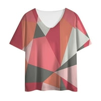 Ženske bluze Ženska majica kratkih rukava ispisana V-izrez imitacija pamuka Pink m