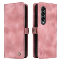 Za Samsung Galaxy Z Fold Case Novčanik s držačem kartice, vrhunska kožna Galaxy Z Fold Case za žene Muškarci Zaštitna retro tanka Telefonska futrola za Samsung Galaxy Z Fold 5g - Pink