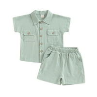 Dječji dječaci Ljeto odijelo Čvrsta boja navratnikor kratkih rukava i elastična stručna kratke hlače