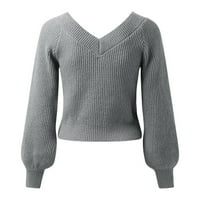 Mveomtd Ženska modna boja dugih rukava V izrez Lood pleteni džemper za pulover preko dukseva za muškarce