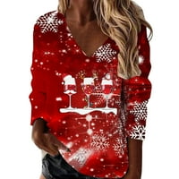 Baccoc džemper žene božićne labave duksere snježne pahulje jelena santa cup print v izrez dukserice