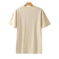 Modni ženski čvrsti kružni tie na vrhu tiskane majice kratkih rukava Labava bluza Khaki XL