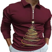 Paille muškarci Xmas Polo majica prednji zip bluza rever vrat Božićni vrhovi Slim fit dugih rukava za
