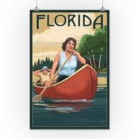 Florida - Canoers na jezeru - umjetničko delo sa fenjerom