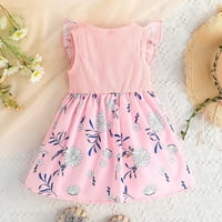 Rovga Toddler Djevojka haljina odjeća bez rukava cvjetni print Bowknot rebrasta princeza haljina odjeća