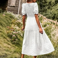 Ženska ljetna haljina rastezanje haljine s visokim strukom, haljina kratka rukava okrugla vrat ruffle