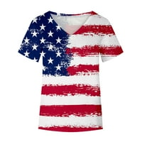 Zodggu Ponude Modne ženske vrhove Plus košulje za žene Kratki rukav Crew Crt Amercian Flags Ispis Dan