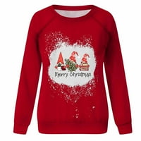 Ženski padajući vrhovi - pulover Leisure Tops Raglan Božićni tiskani Comfy Slatki vrhovi Crew vrat dugih rukava crveni XL