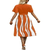 Ženska casual boja blok v vrat redak kratkih rukava narančaste haljine m