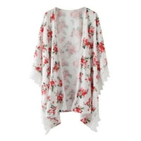 Baccocks majice za žene ženski cvjetni print puff rukava kimono kardigan labav pokrov up casual bluza